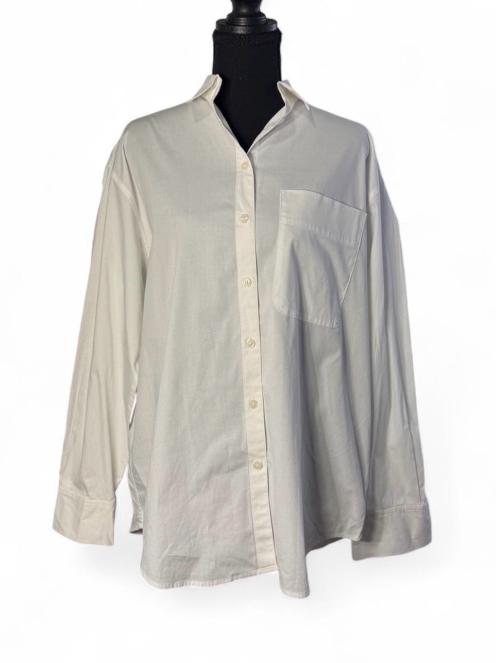 A New Day Classic womens White Button Up Blouse Size S Long Sleeve Chest Pocket